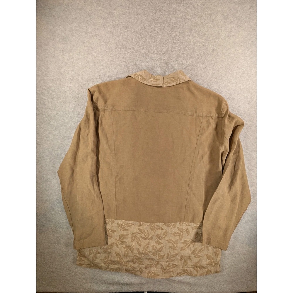 Wildroot Lagenlook Shirt Small Jacket Tan Embroidered Silk Linen Boho - Picture 3 of 10